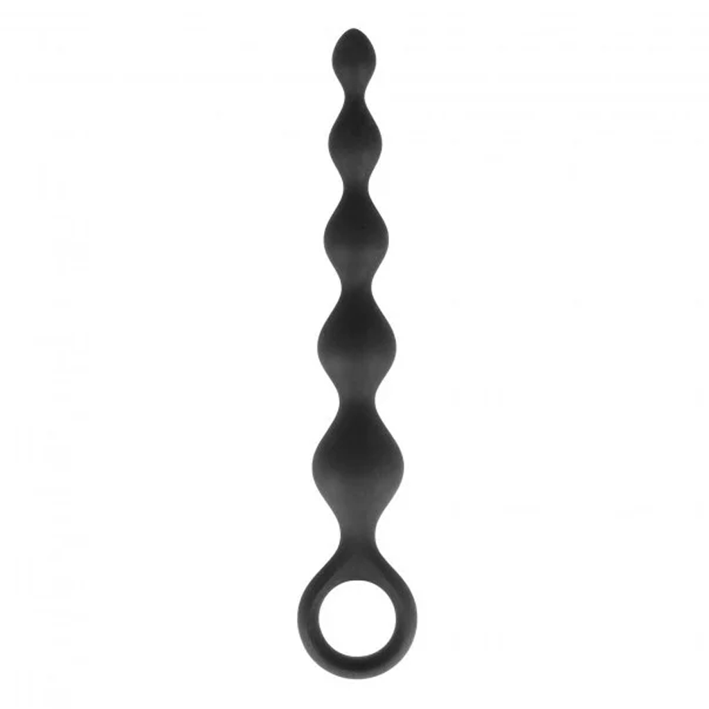 Graduated silicone anal bead chain with a loop handle.