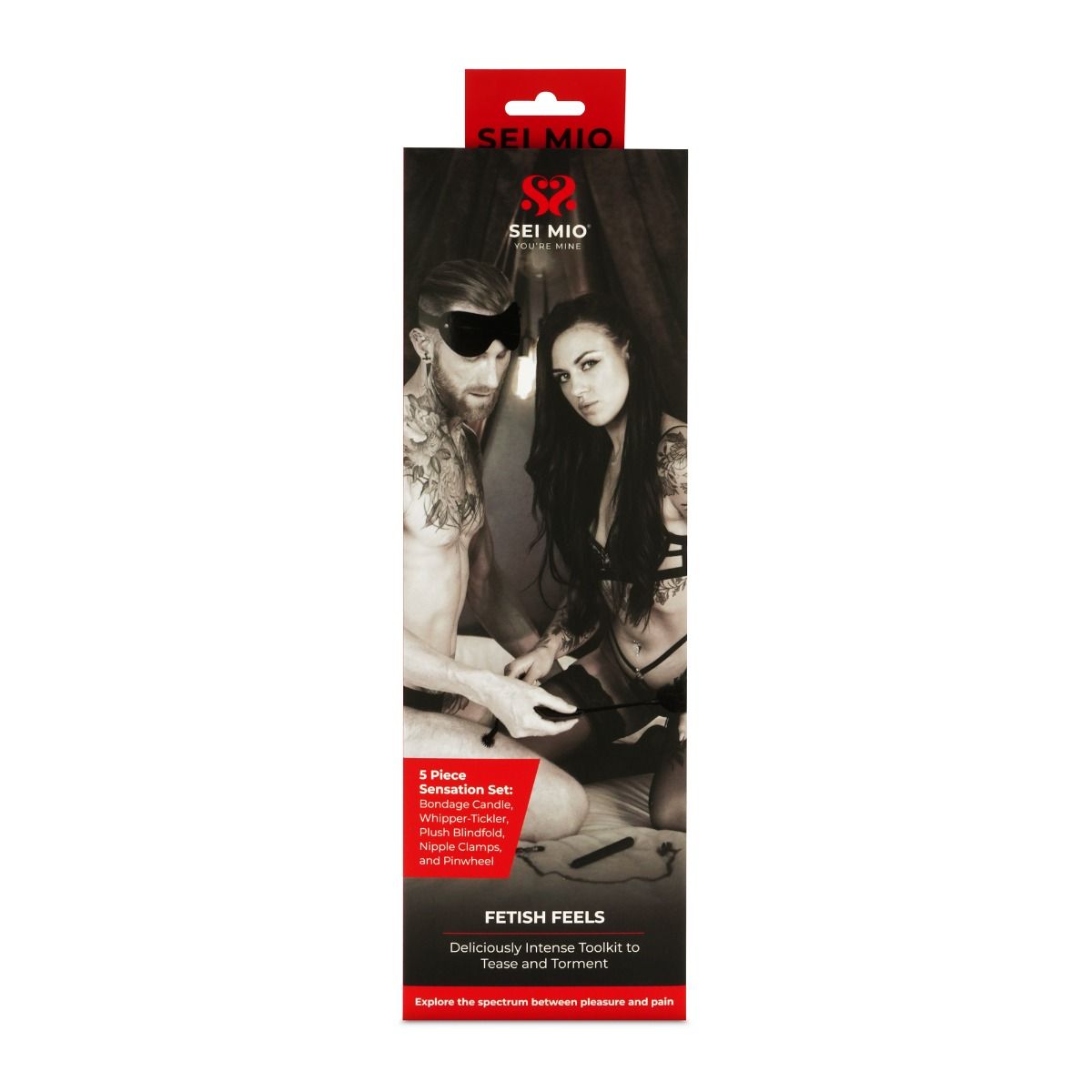 Sei Mio Sensory BDSM Kit with blindfold and nipple clamps.
