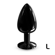 Black metal anal plug with a diamond-shaped base, size large.