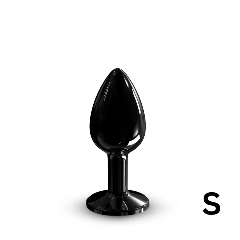 Black metal anal plug with a jewel base, size small.