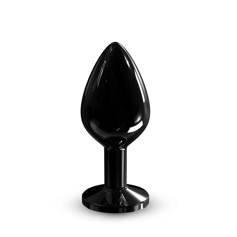 Black metal anal plug with a tapered tip and flared base.
