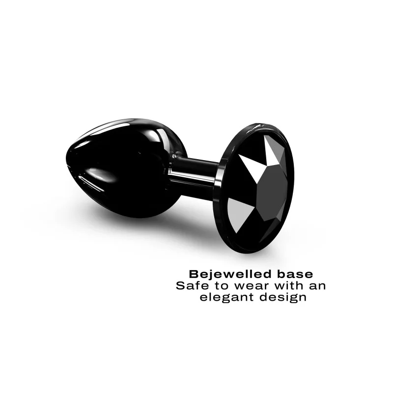 Black metal anal plug with a faceted jewel base.