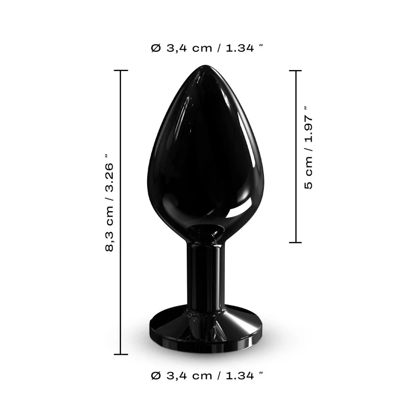 Black metal anal plug with a tapered tip and flared diamond base.