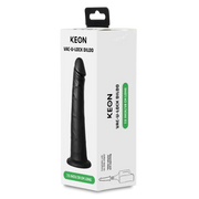 Black silicone vacuum-lock dildo with "KEON" branding.