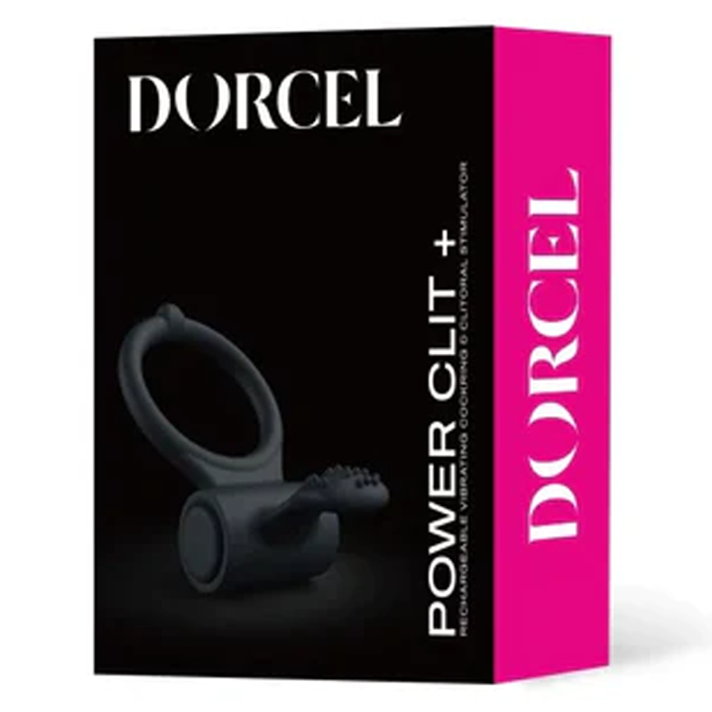 Dorcel vibrating cock ring with clitoral stimulator on black packaging.
