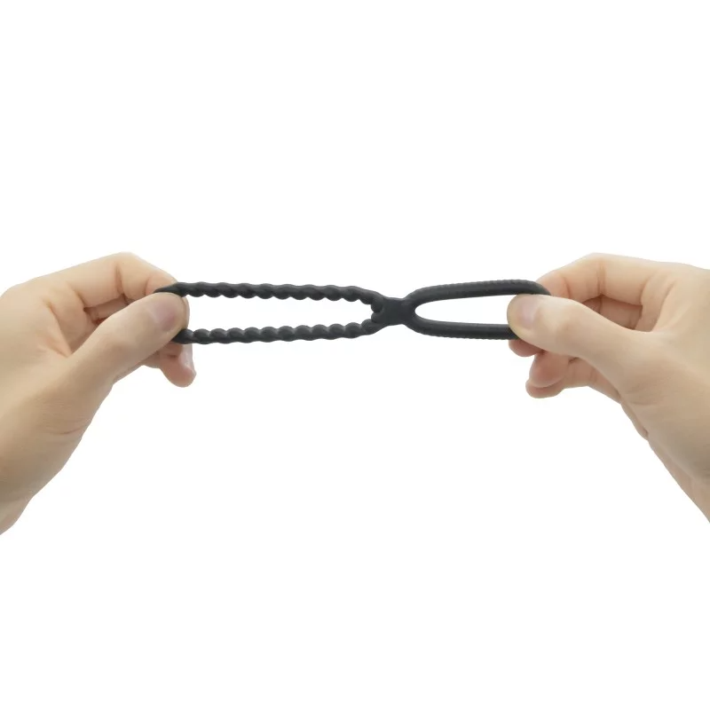 Dual silicone cock ring with ribbed texture.