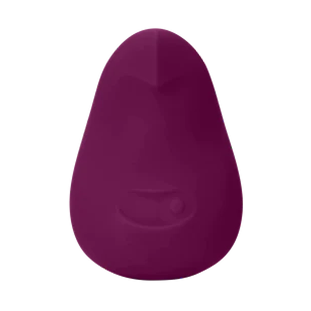 A plum-colored, flexible silicone vibrator with a rounded top and a subtle embossed design.