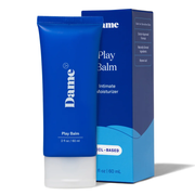 Dame Play Balm intimate moisturizer in a blue tube and box.