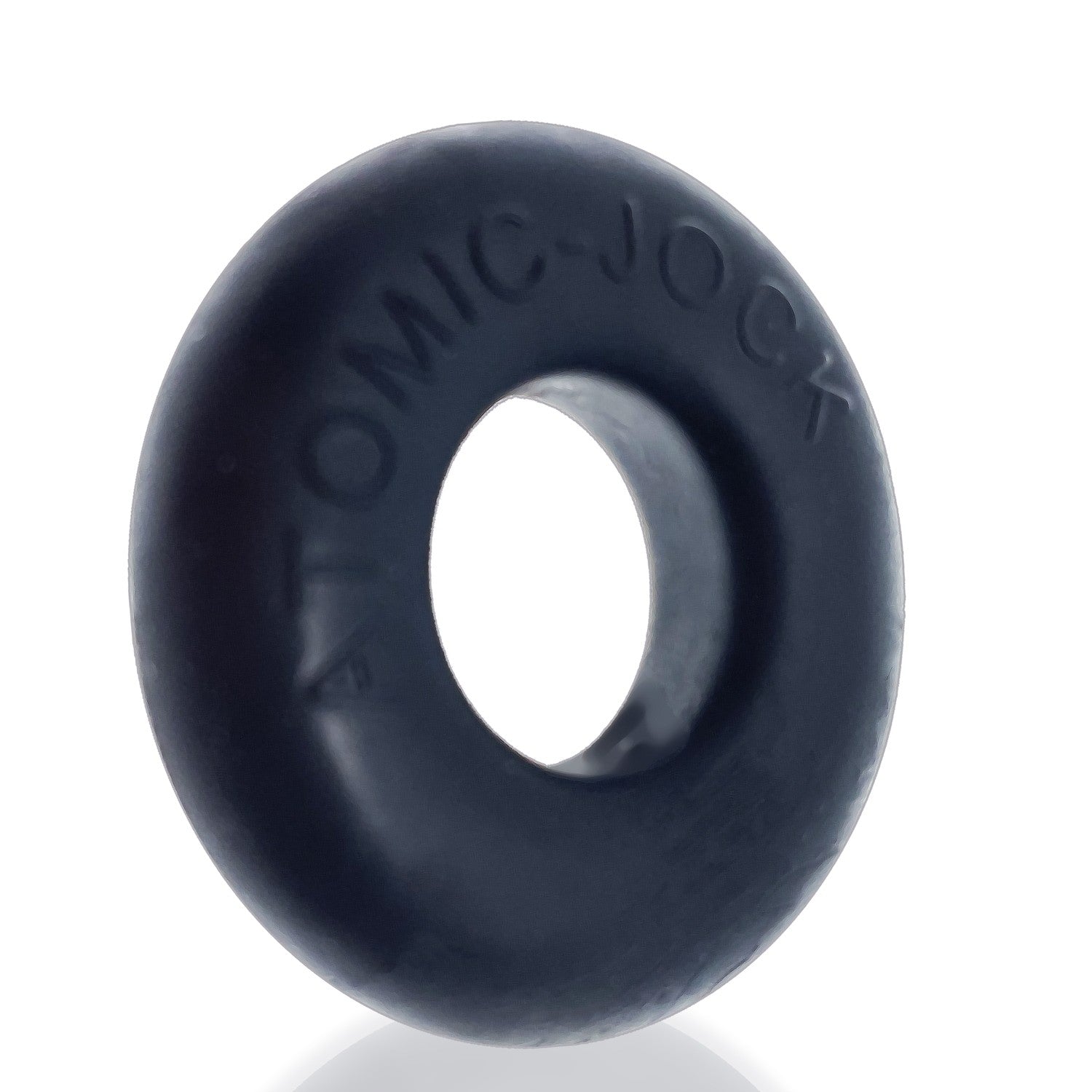 Black silicone cock ring with "OMIC-JOCK" embossed on it.