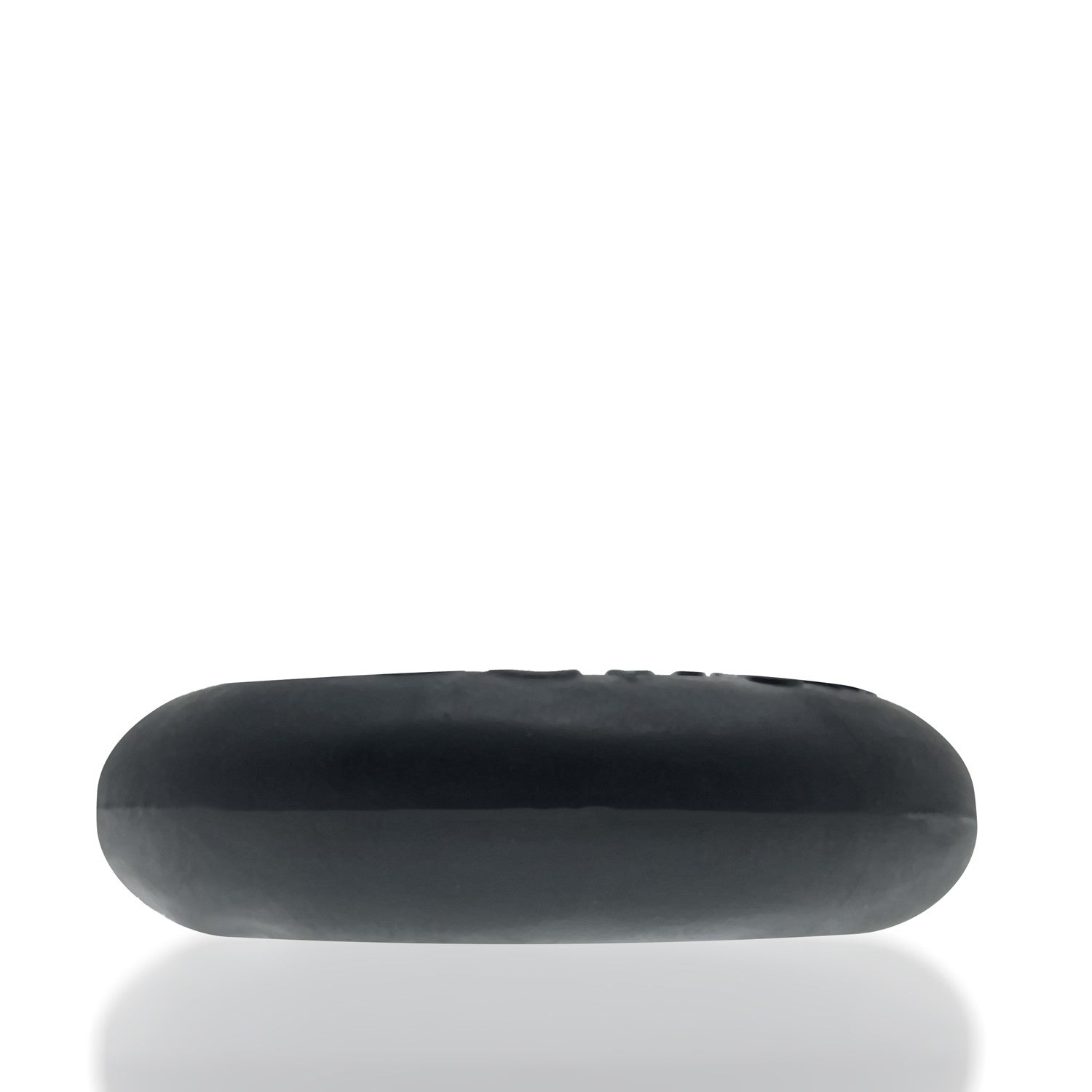 Black silicone cock ring stretcher with rounded ends.