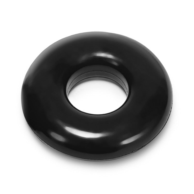 Black stretchy TPR cock ring and ball stretcher.