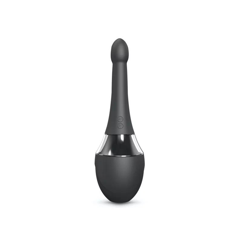 A black automatic anal douche and vibrator made of silicone.