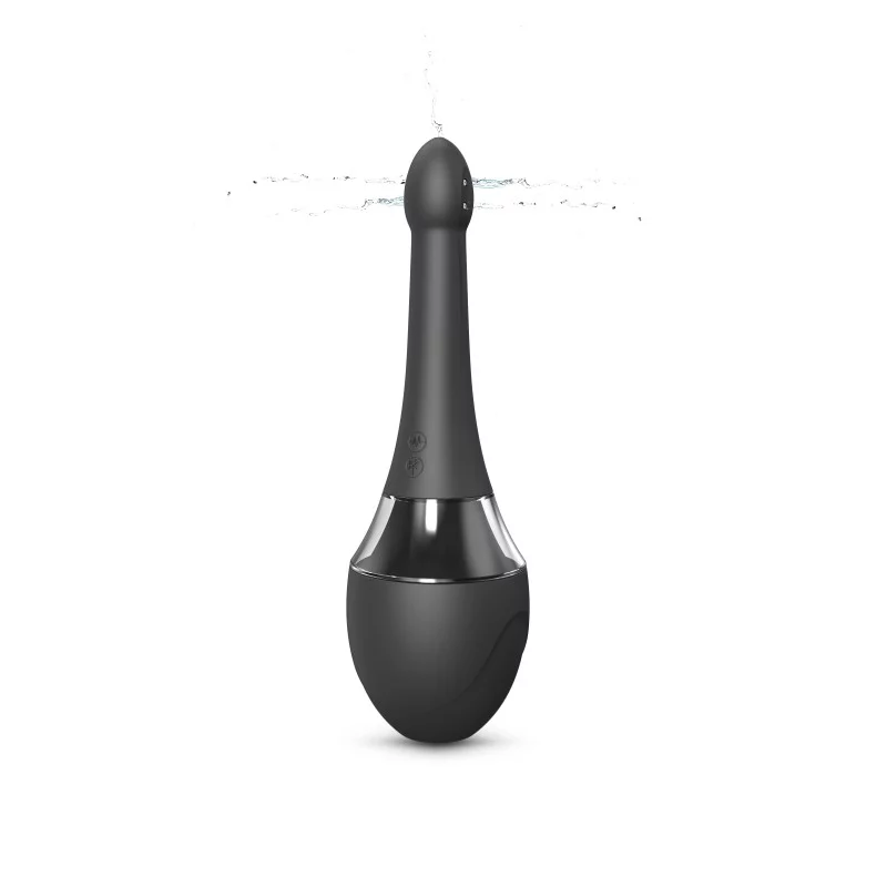 Black automatic anal douche and vibrator with a sleek design.