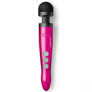 Pink glitter wand massager with three grey buttons.