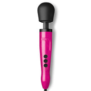 Hot pink Doxy wand massager with black head and control buttons.