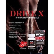 DriveX male libido supplement bottle and blister pack with product information.