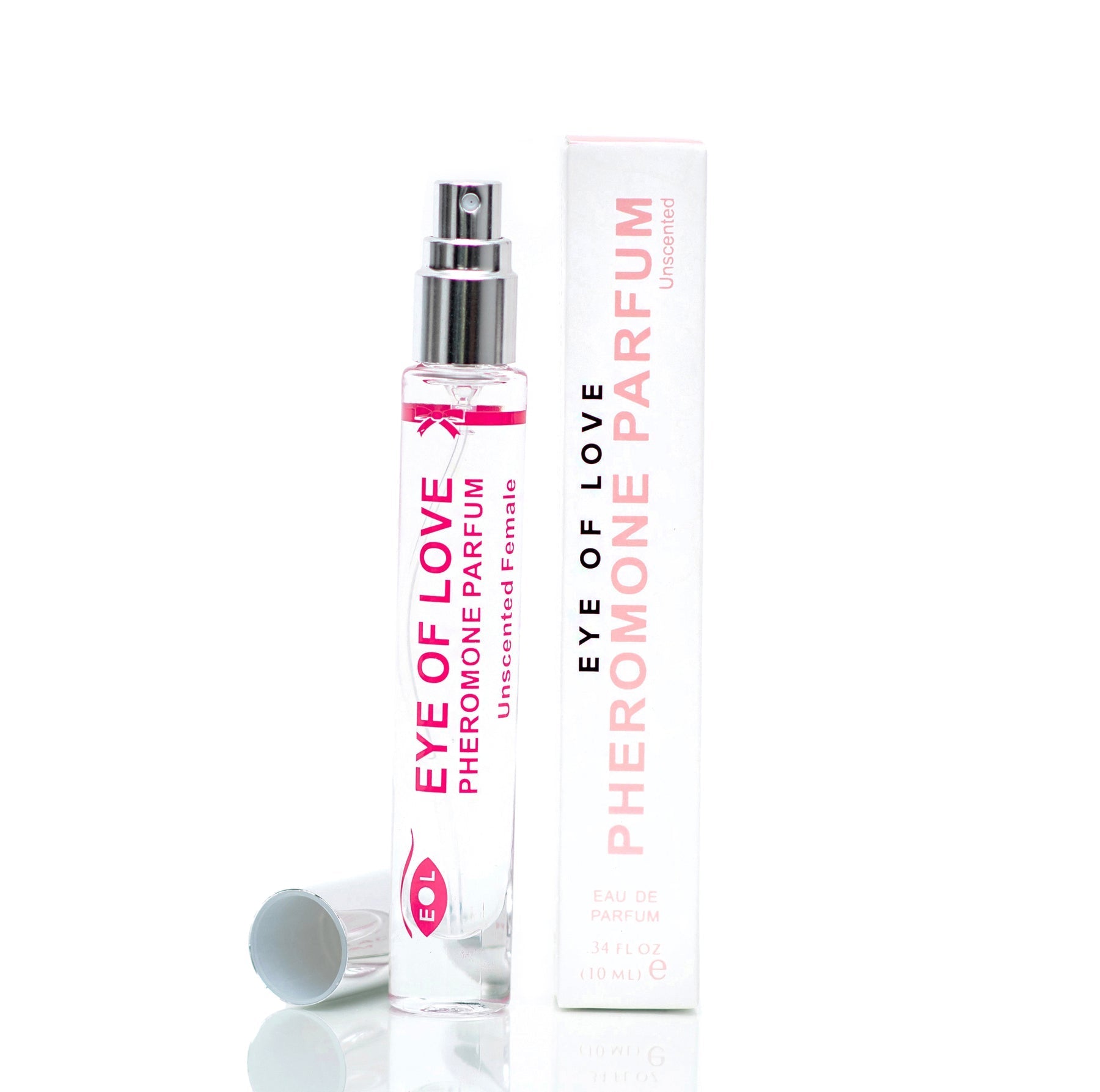 Eye of Love unscented pheromone parfum for women in a spray bottle.