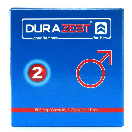 Durazest herbal supplement for men, 2 capsules per pack.