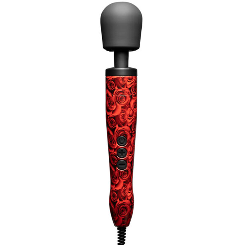Original Wand Massager with a red rose pattern and a black silicone head.