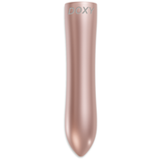 Rose gold Doxy bullet vibrator with a pointed tip.