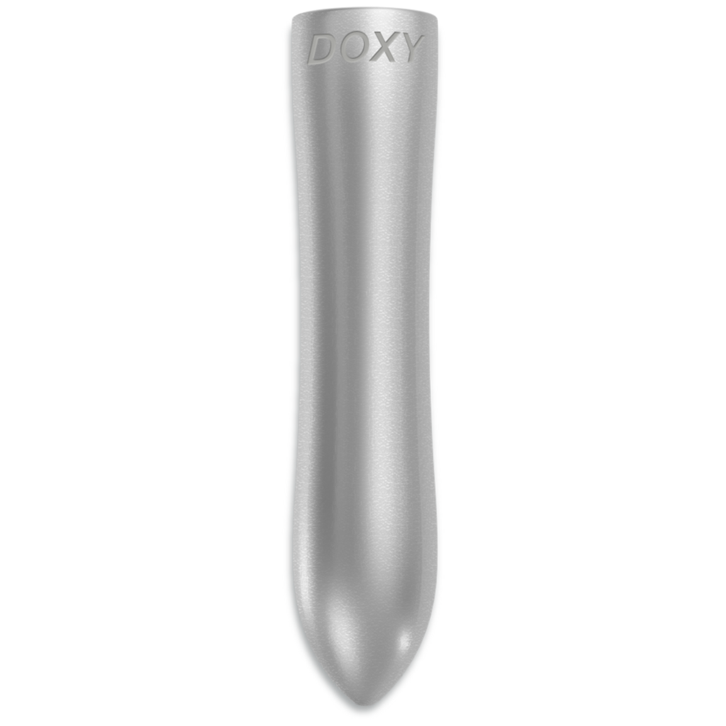 Silver Doxy bullet vibrator with a sculpted tip.