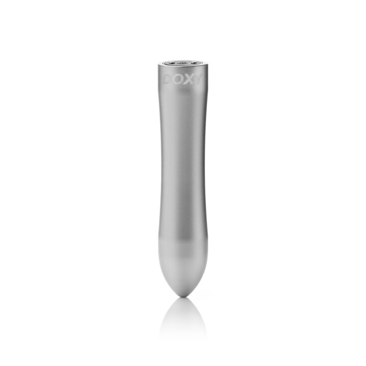 Silver bullet vibrator with "DOXY" logo.
