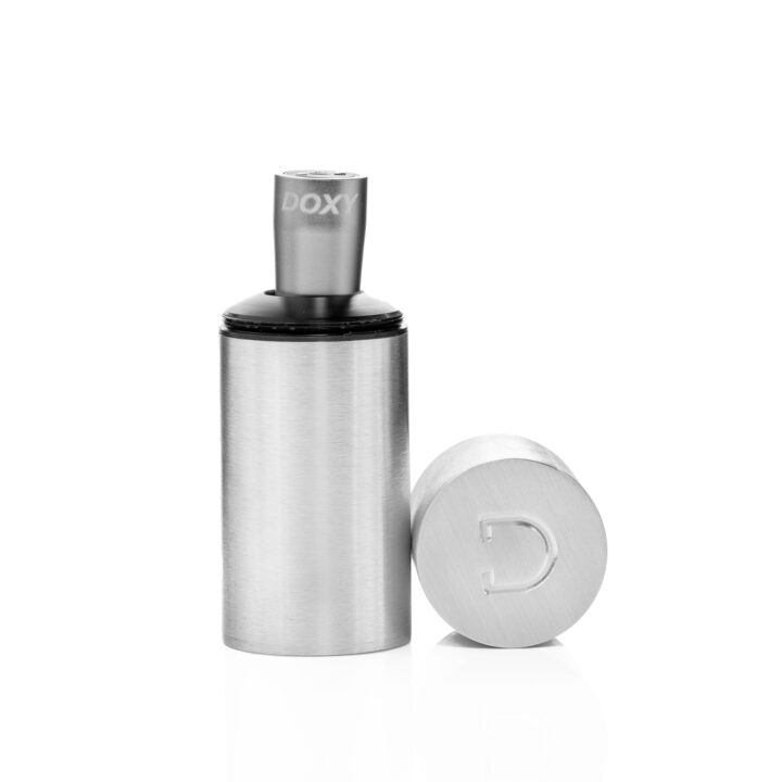 Silver Doxy bullet vibrator with a separate cap.