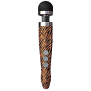 Doxy Die Cast 3R rechargeable wand massager with tiger stripe pattern.