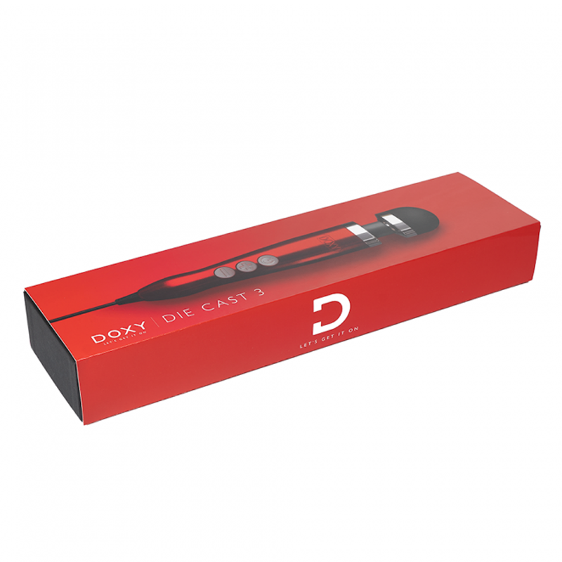 Red Doxy Die Cast 3 wand massager in its box.
