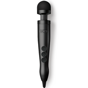 A black Doxy wand massager with a silicone head and three control buttons.