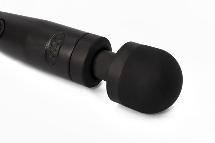 Black Doxy wand massager with a rounded silicone head.