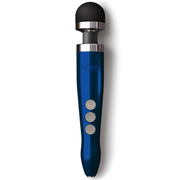 Blue Doxy wand massager with power and speed control buttons.