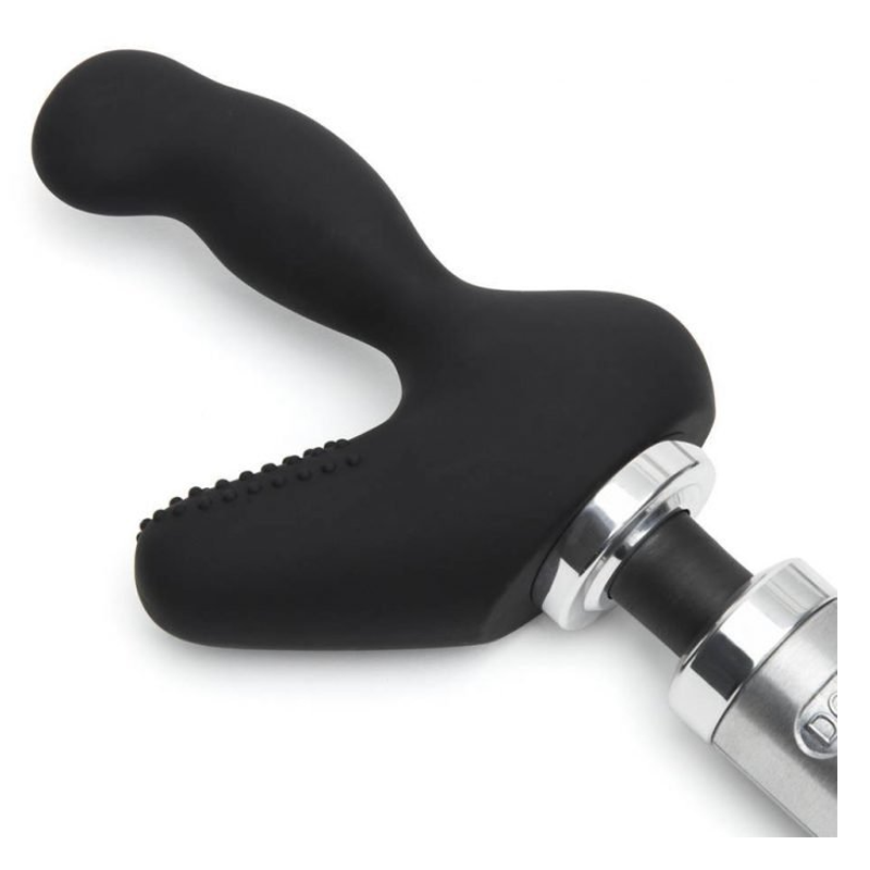Black silicone prostate massager attachment with textured tip.