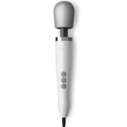 White Doxy wand massager with a silver head and three control buttons.