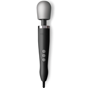 Black Doxy wand massager with a silver silicone head and control buttons.