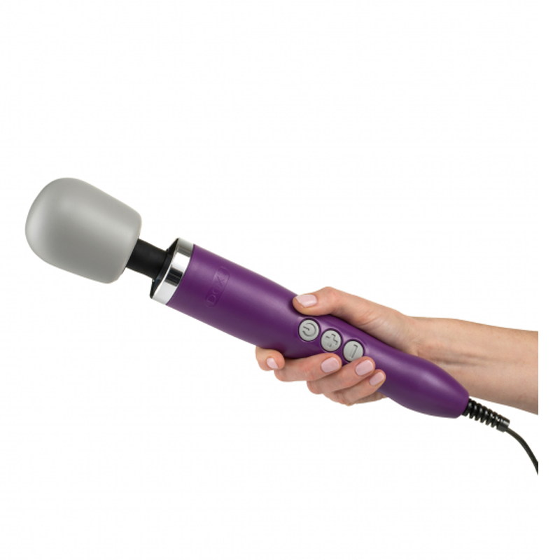 Purple Doxy Original Wand Massager with a grey silicone head.