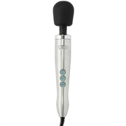 Doxy Die Cast wand massager in brushed metal with black head.