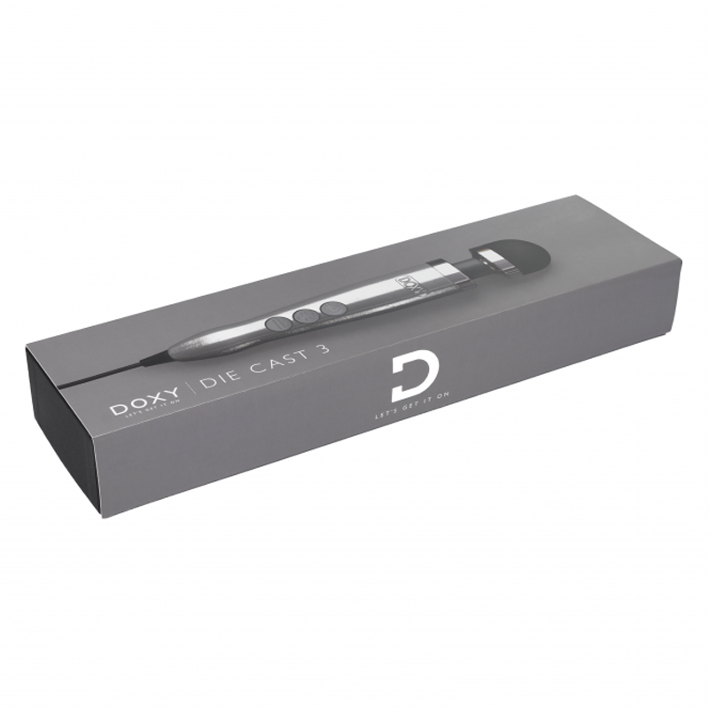 Doxy Die Cast 3 compact wand massager in brushed metal.