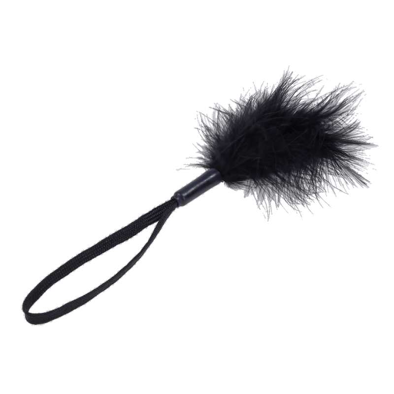 Black feather tickler with a black wrist loop.
