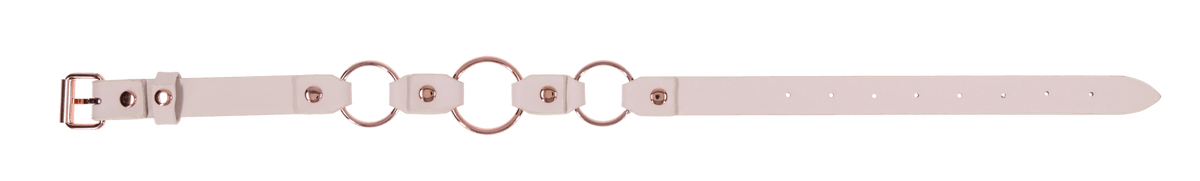 Faux leather day collar with rose gold rings and buckle.