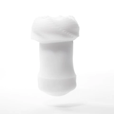 White reusable male masturbator with a textured top and smooth base.