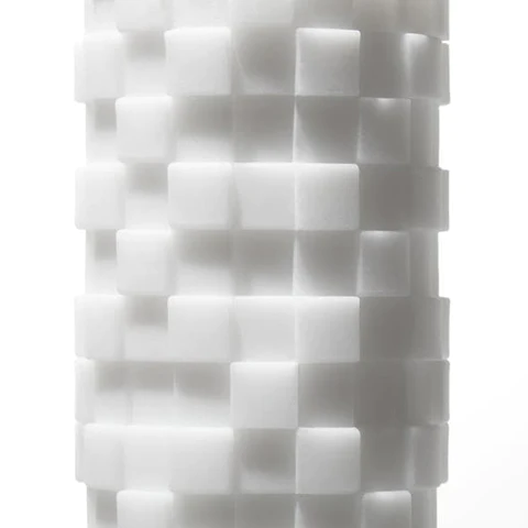 White textured masturbator with a 3D block pattern.