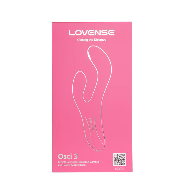 Pink box with a silver outline of a rabbit vibrator and product details.
