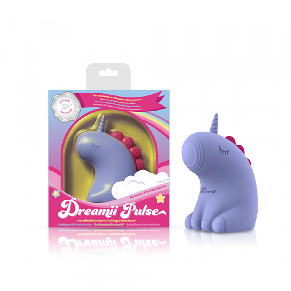 Purple unicorn-shaped silicone vibrator with pink accents.