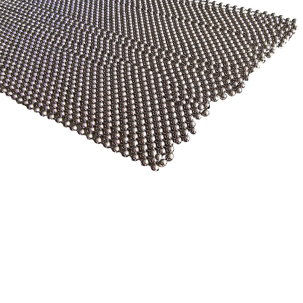 Beaded metal chain flogger with a wooden handle.