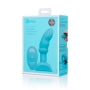 Blue silicone prostate toy with remote control in packaging.