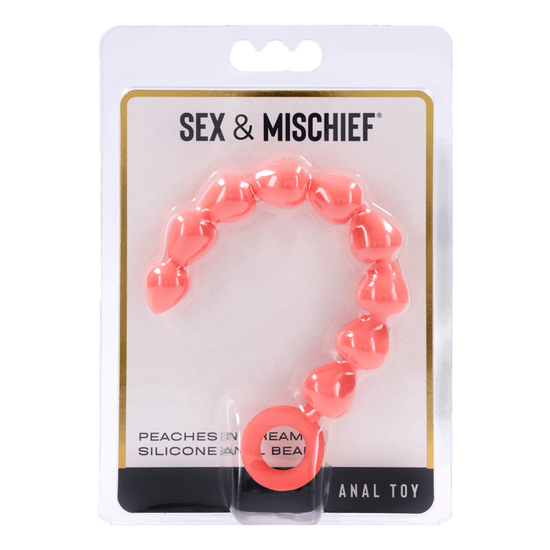 Silicone anal beads with nine graduated bulbs in peach color.