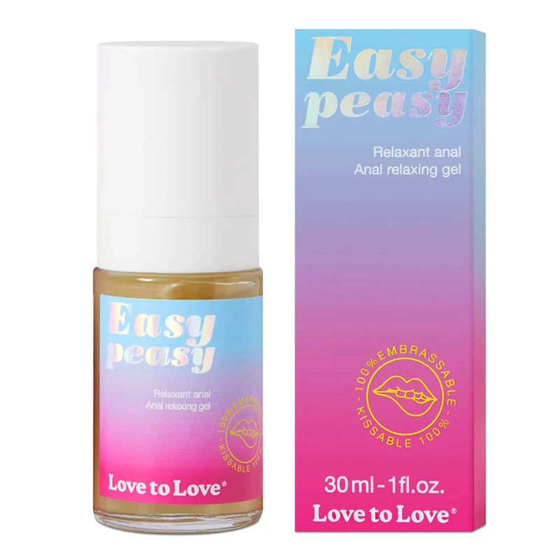 Easy Peasy Relaxing Anal Gel in a 30ml bottle with a pink and blue gradient label.