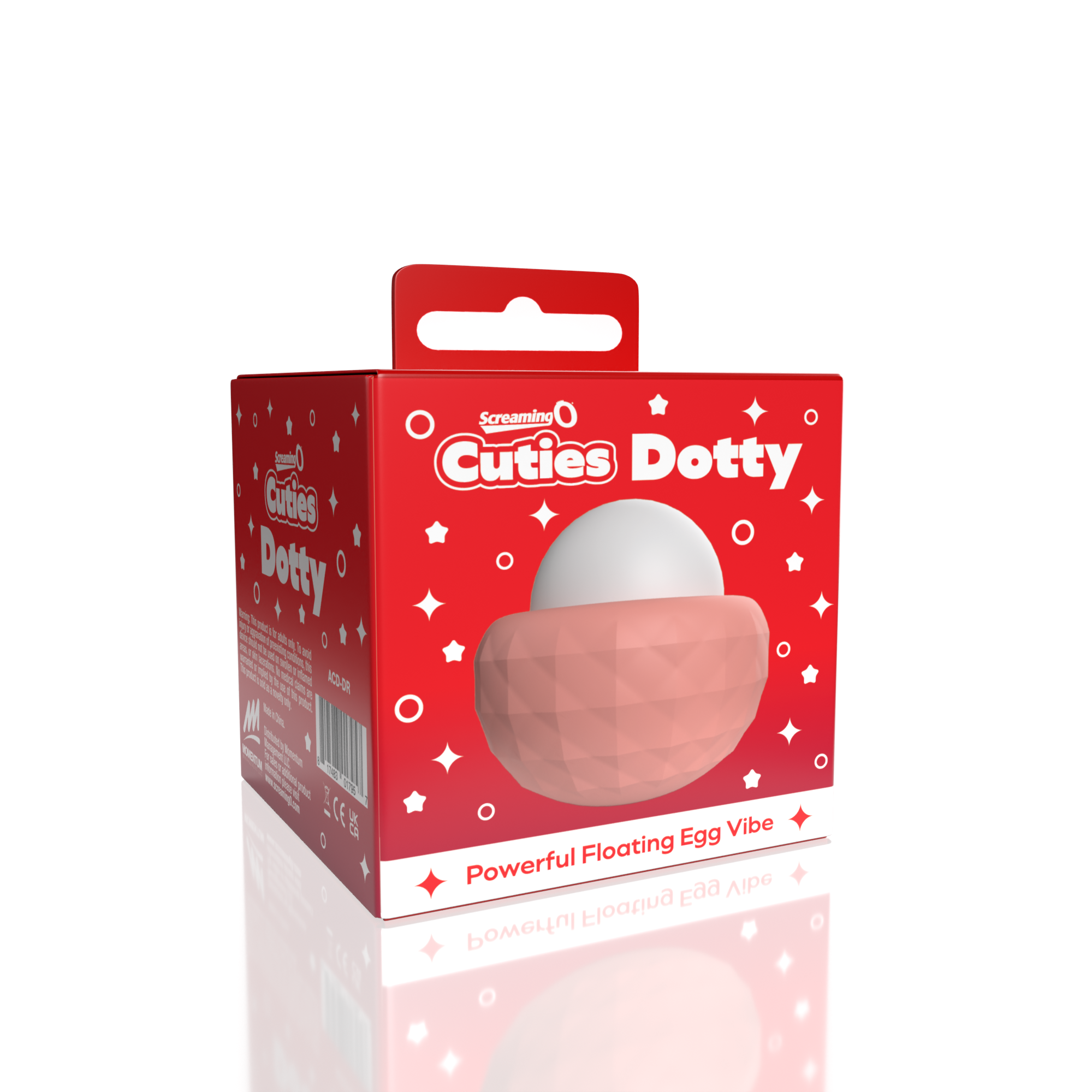 A red box with "Screaming O Cuties Dotty" and a pink egg vibrator.