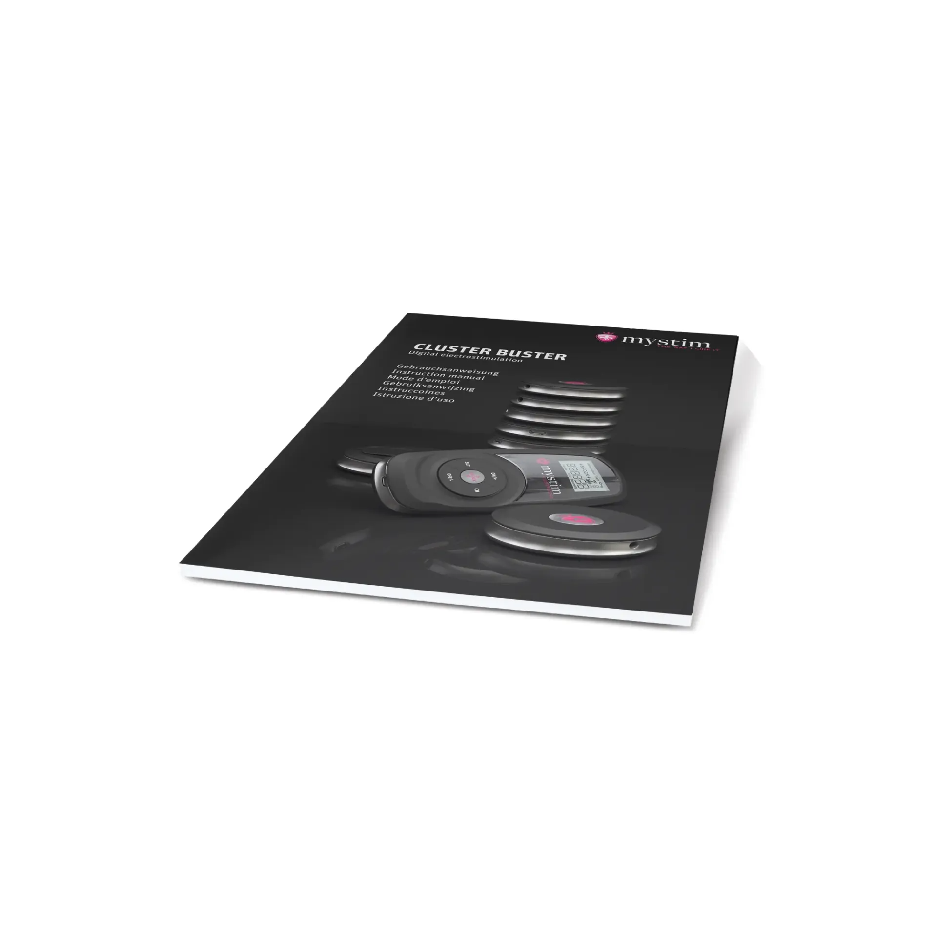 Mystim Cluster Buster digital electrostimulation device with remote control.